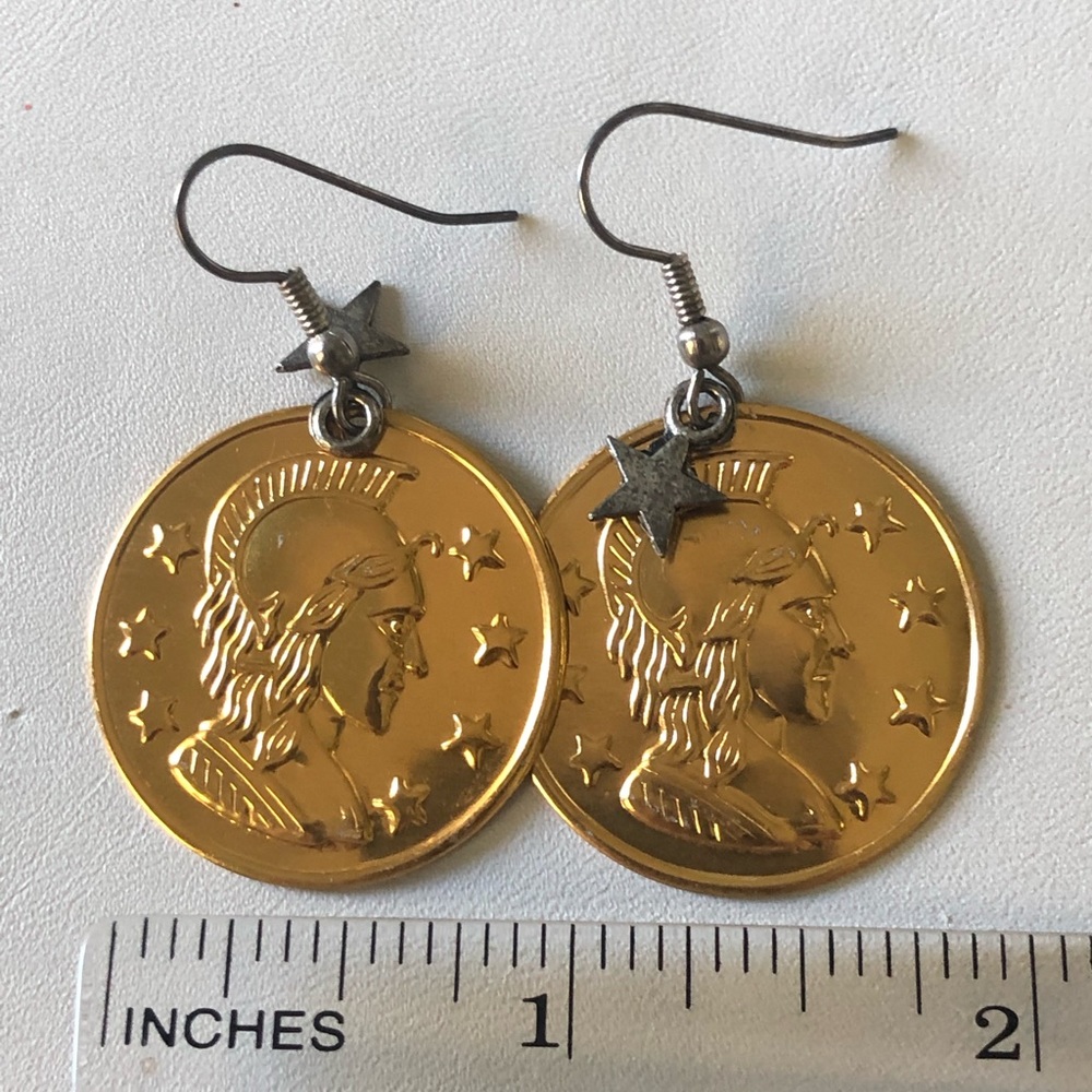 Earrings coin disk lightweight Star dangle - Picture 10 of 12